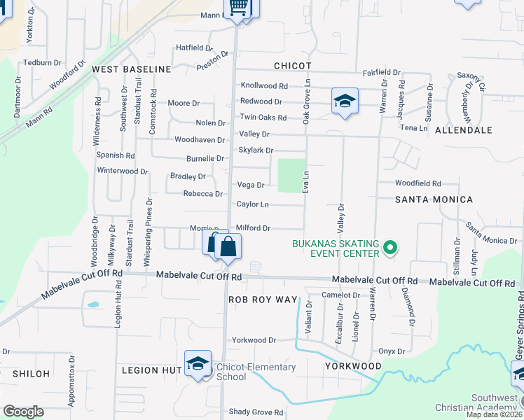 map of restaurants, bars, coffee shops, grocery stores, and more near 8 Caylor Lane in Little Rock