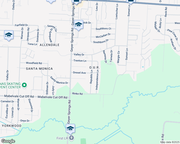 map of restaurants, bars, coffee shops, grocery stores, and more near 10024 Republic Lane in Little Rock