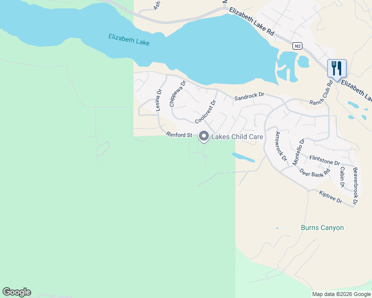 map of restaurants, bars, coffee shops, grocery stores, and more near 42635 Pinecliff Drive in Lake Hughes