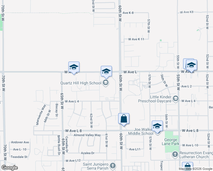 map of restaurants, bars, coffee shops, grocery stores, and more near 6040 West Avenue L in Lancaster