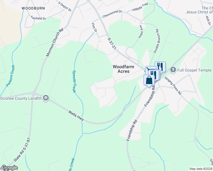 map of restaurants, bars, coffee shops, grocery stores, and more near 304 Evergreen Forest Drive in Seneca
