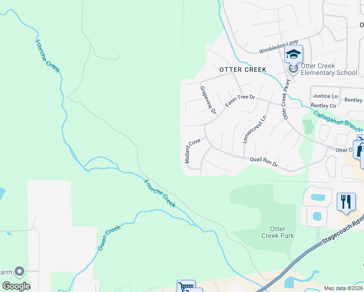 map of restaurants, bars, coffee shops, grocery stores, and more near 19700 Mallard Cove in Little Rock