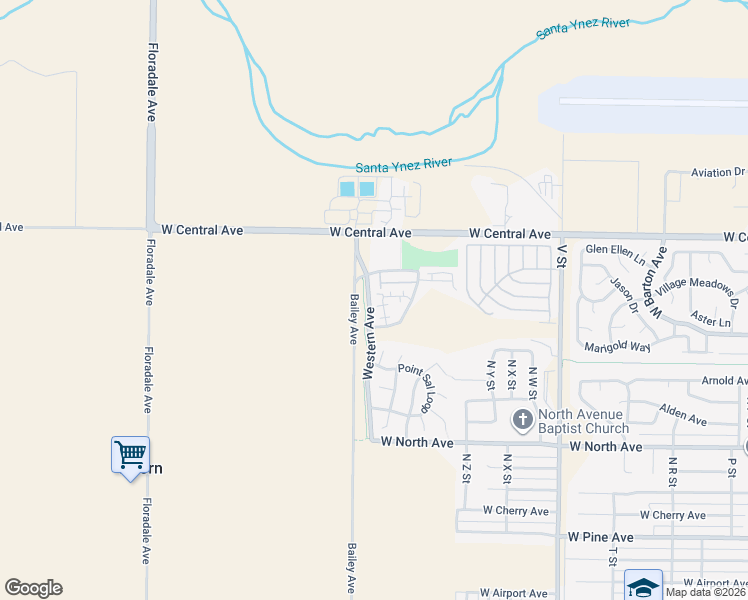 map of restaurants, bars, coffee shops, grocery stores, and more near 2249 Meridian Way in Lompoc