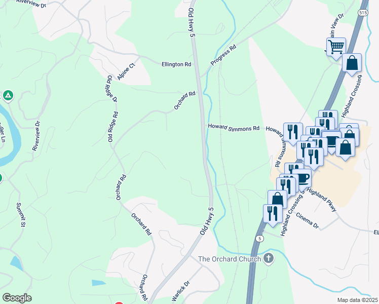 map of restaurants, bars, coffee shops, grocery stores, and more near 716 Old Highway 5 South in Ellijay