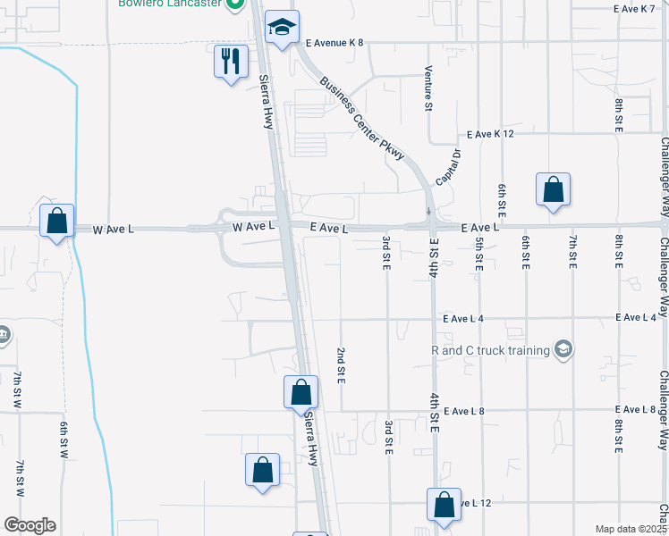 map of restaurants, bars, coffee shops, grocery stores, and more near 42713 2nd Street East in Lancaster
