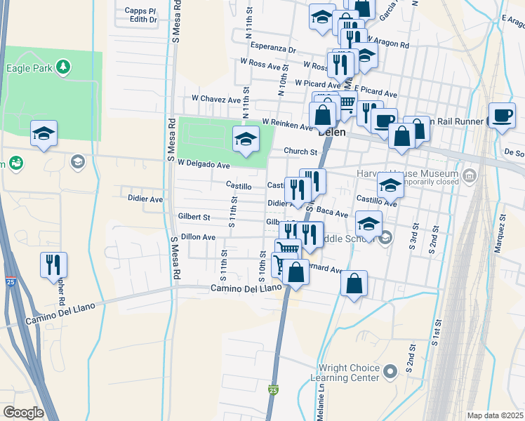 map of restaurants, bars, coffee shops, grocery stores, and more near 305 South 10th Street in Belen