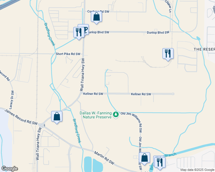 map of restaurants, bars, coffee shops, grocery stores, and more near 9800 Kellner Road Southwest in Huntsville