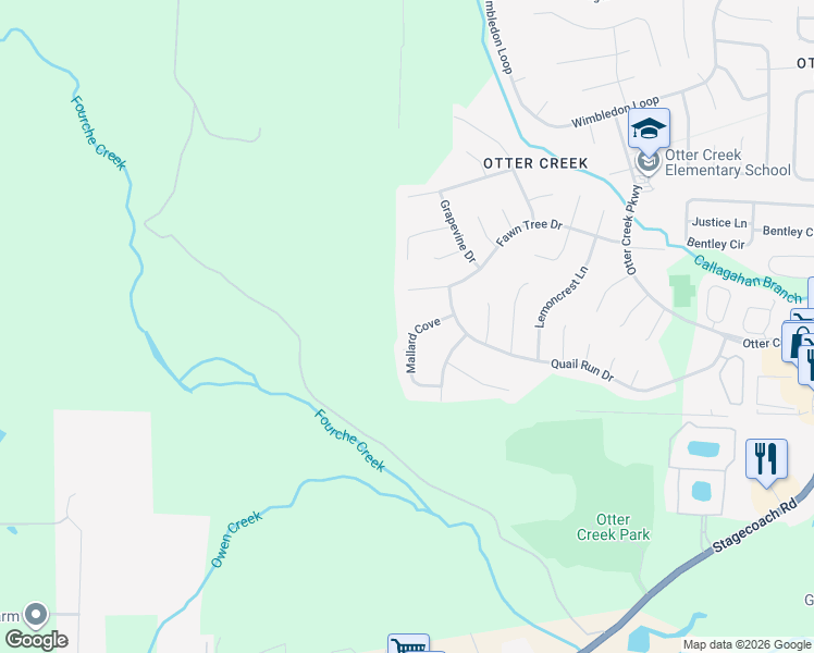 map of restaurants, bars, coffee shops, grocery stores, and more near 19700 Mallard Cove in Little Rock
