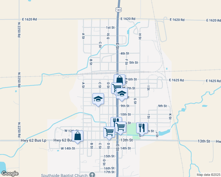 map of restaurants, bars, coffee shops, grocery stores, and more near 301-399 7th Street in Snyder