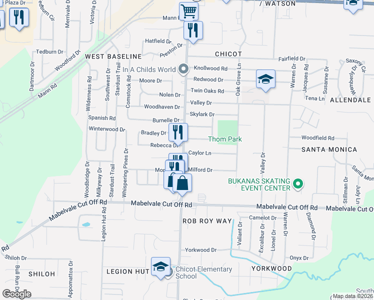 map of restaurants, bars, coffee shops, grocery stores, and more near 10017 Chicot Road in Little Rock