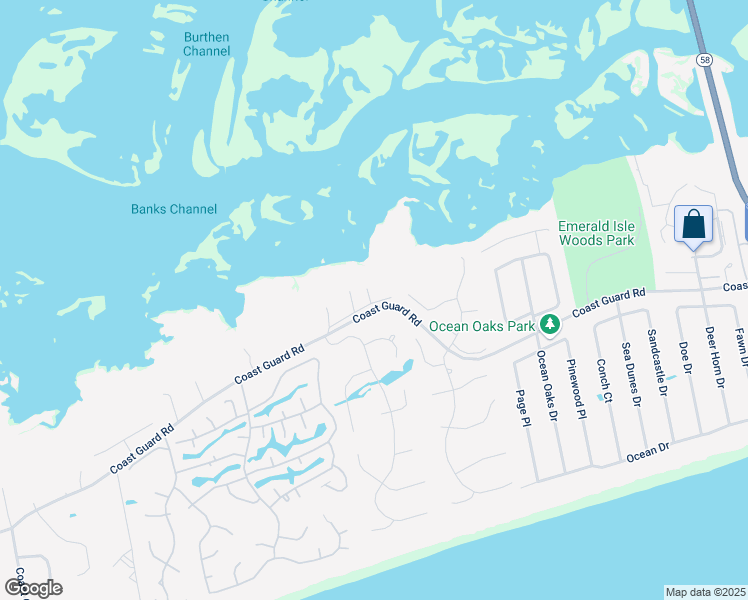 map of restaurants, bars, coffee shops, grocery stores, and more near 9924 Bluff Road in Emerald Isle