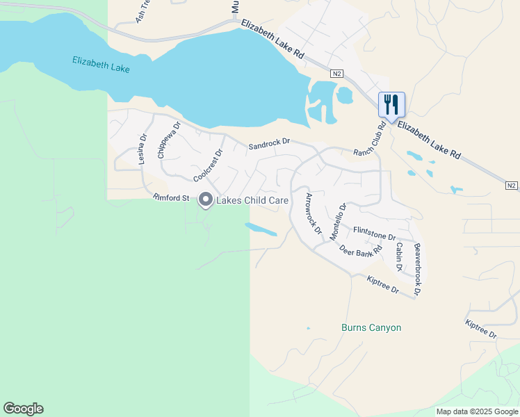 map of restaurants, bars, coffee shops, grocery stores, and more near Ripton Road in Elizabeth Lake