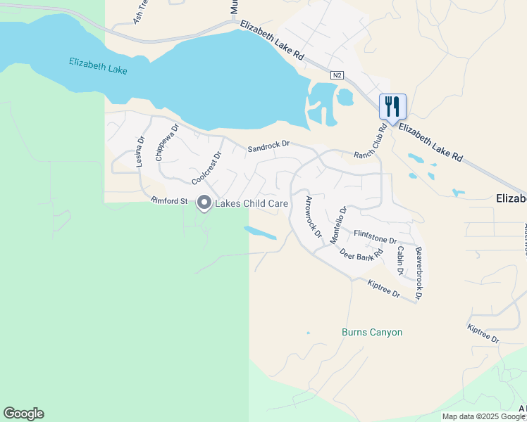 map of restaurants, bars, coffee shops, grocery stores, and more near Ripton Road in Elizabeth Lake