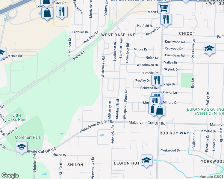 map of restaurants, bars, coffee shops, grocery stores, and more near 10018 Prospect Loop in Little Rock
