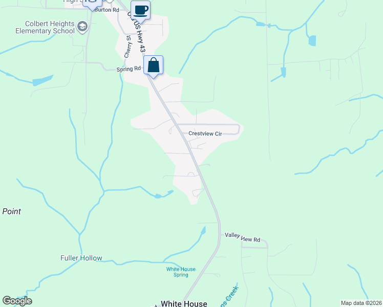 map of restaurants, bars, coffee shops, grocery stores, and more near 301 Thomas Road in Tuscumbia
