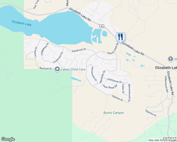 map of restaurants, bars, coffee shops, grocery stores, and more near 42746 Ranch Club Road in Lake Hughes