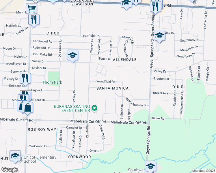 map of restaurants, bars, coffee shops, grocery stores, and more near 6424 Elmore Road in Little Rock