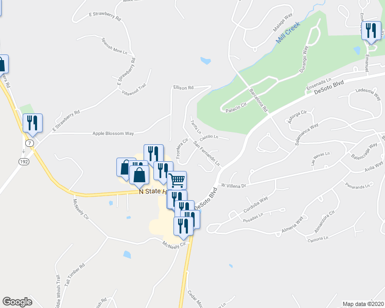 map of restaurants, bars, coffee shops, grocery stores, and more near 33 Frontera Circle in Hot Springs Village