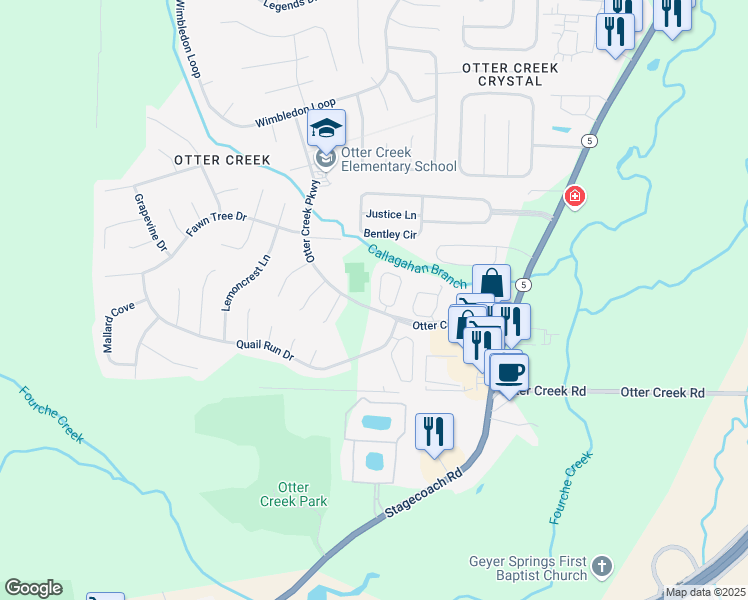 map of restaurants, bars, coffee shops, grocery stores, and more near 47 Courtside Place in Little Rock