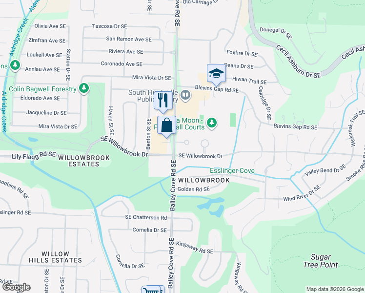 map of restaurants, bars, coffee shops, grocery stores, and more near 7901 Bailey Cove Road Southeast in Huntsville
