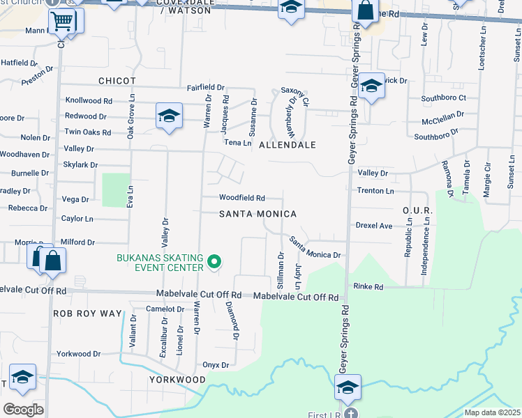 map of restaurants, bars, coffee shops, grocery stores, and more near 6424 Elmore Road in Little Rock