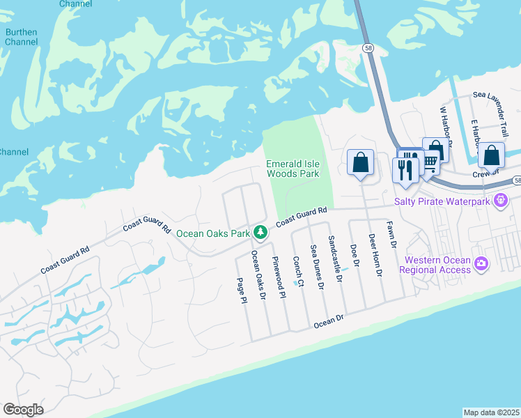 map of restaurants, bars, coffee shops, grocery stores, and more near 311 Cape Lookout Loop in Emerald Isle