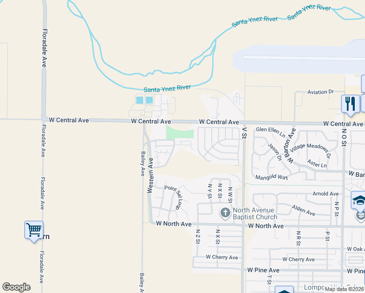 map of restaurants, bars, coffee shops, grocery stores, and more near 2074 Green Ridge Circle in Lompoc