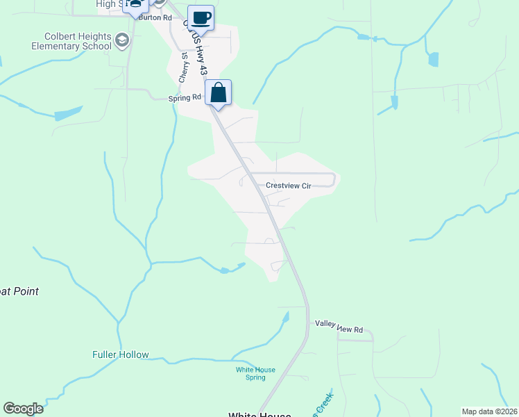 map of restaurants, bars, coffee shops, grocery stores, and more near 301-499 Thomas Road in Tuscumbia