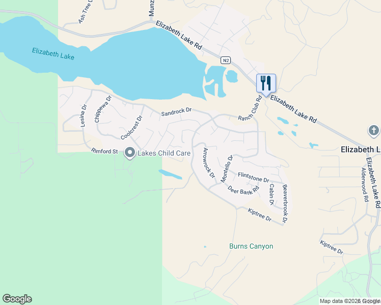 map of restaurants, bars, coffee shops, grocery stores, and more near 42746 Ranch Club Road in Lake Hughes