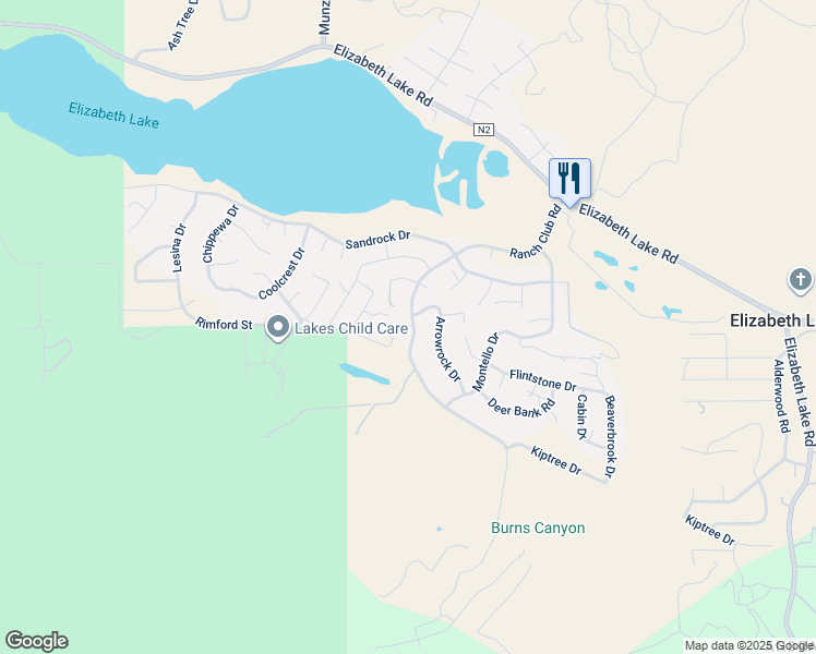 map of restaurants, bars, coffee shops, grocery stores, and more near Ranch Club Road in Los Angeles County