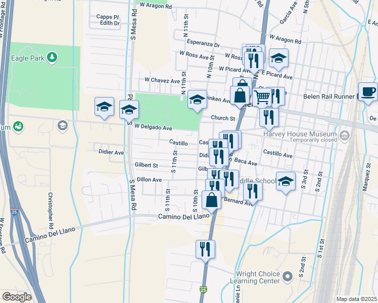map of restaurants, bars, coffee shops, grocery stores, and more near 305 South 10th Street in Belen
