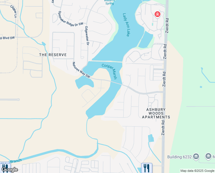 map of restaurants, bars, coffee shops, grocery stores, and more near 101 Willow Lake Circle Southwest in Huntsville