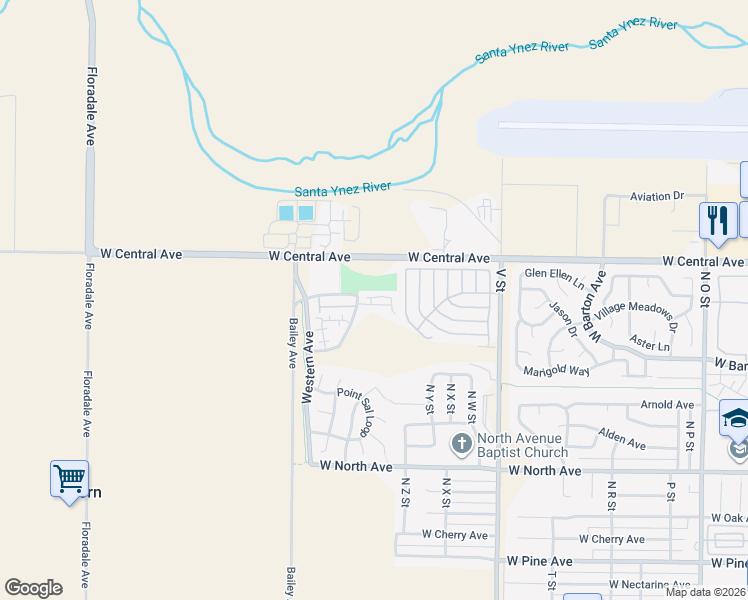 map of restaurants, bars, coffee shops, grocery stores, and more near 2028 Green Ridge Circle in Lompoc