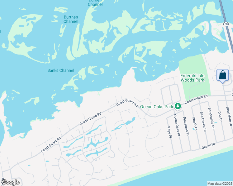 map of restaurants, bars, coffee shops, grocery stores, and more near 9901-9999 Bluff Court in Emerald Isle