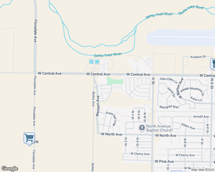 map of restaurants, bars, coffee shops, grocery stores, and more near 1321 Briar Creek Way in Lompoc