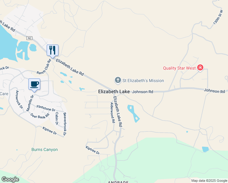 map of restaurants, bars, coffee shops, grocery stores, and more near in Elizabeth Lake