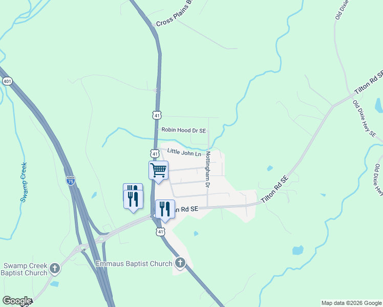 map of restaurants, bars, coffee shops, grocery stores, and more near 221 Patricia Ann Drive Southeast in Dalton