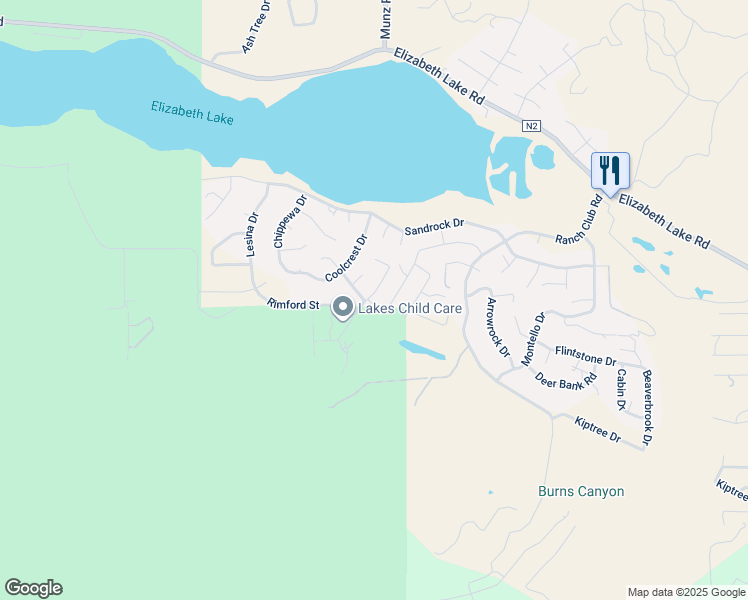 map of restaurants, bars, coffee shops, grocery stores, and more near 42808 Blue Hills Drive in Lake Hughes