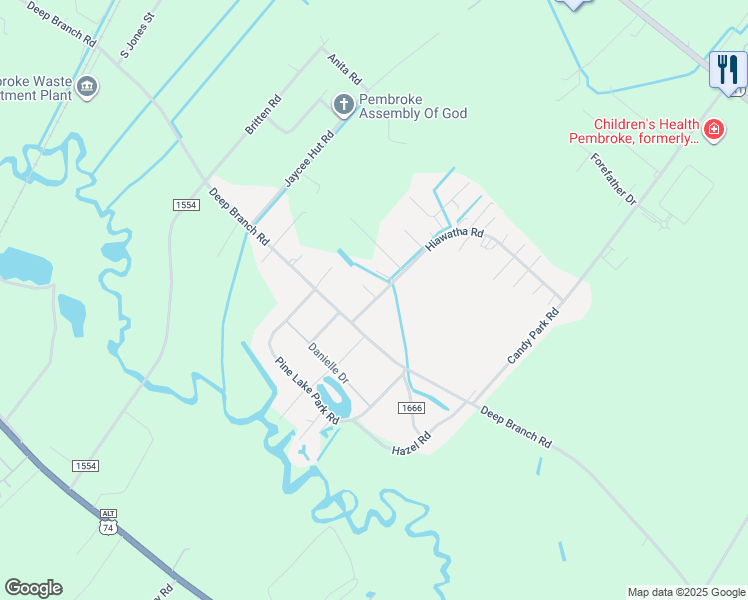 map of restaurants, bars, coffee shops, grocery stores, and more near 616 Hiawatha Road in Pembroke