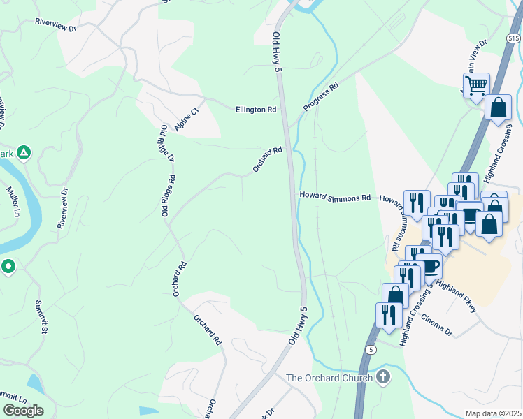 map of restaurants, bars, coffee shops, grocery stores, and more near 716 Old Highway 5 South in Ellijay