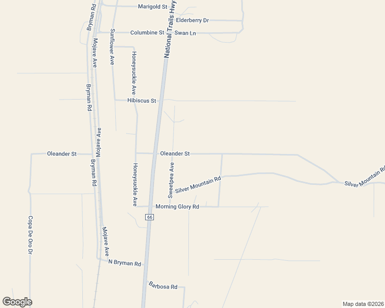 map of restaurants, bars, coffee shops, grocery stores, and more near Oleander Street in San Bernardino County