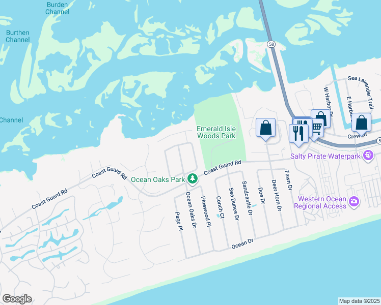 map of restaurants, bars, coffee shops, grocery stores, and more near 317 Cape Lookout Loop in Emerald Isle