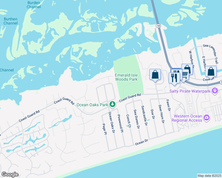 map of restaurants, bars, coffee shops, grocery stores, and more near 317 Cape Lookout Loop in Emerald Isle
