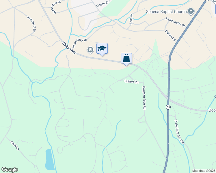 map of restaurants, bars, coffee shops, grocery stores, and more near 816 Joe Lewis Road in Seneca