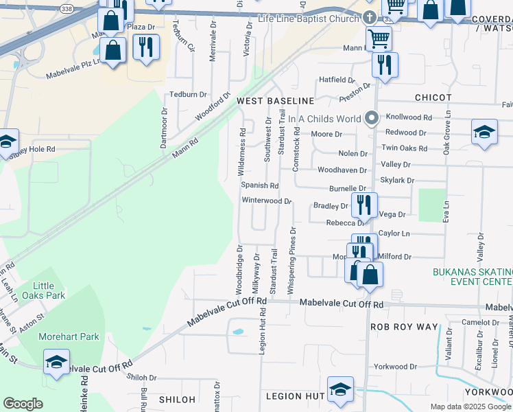 map of restaurants, bars, coffee shops, grocery stores, and more near 8210 Winterwood Drive in Little Rock