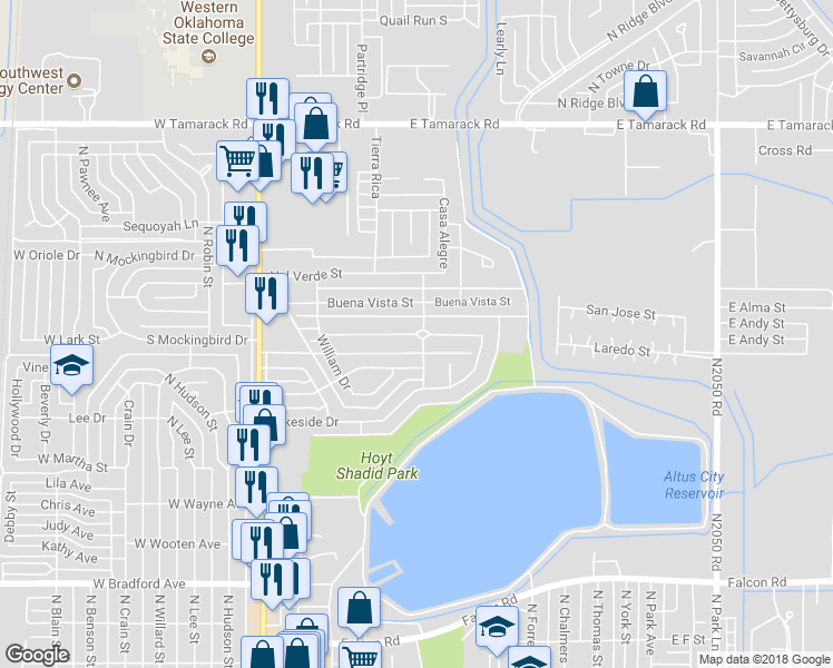 map of restaurants, bars, coffee shops, grocery stores, and more near 377 Paseo De Vida Street in Altus