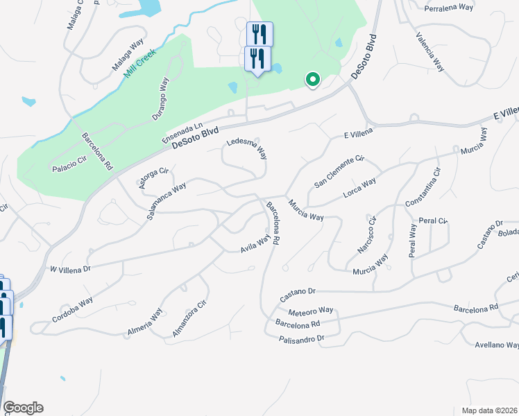 map of restaurants, bars, coffee shops, grocery stores, and more near 18 Balenciaga Way in Hot Springs