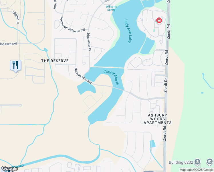 map of restaurants, bars, coffee shops, grocery stores, and more near Natures Way Southwest in Huntsville