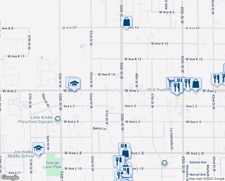 map of restaurants, bars, coffee shops, grocery stores, and more near 5036 West Avenue L in Quartz Hill
