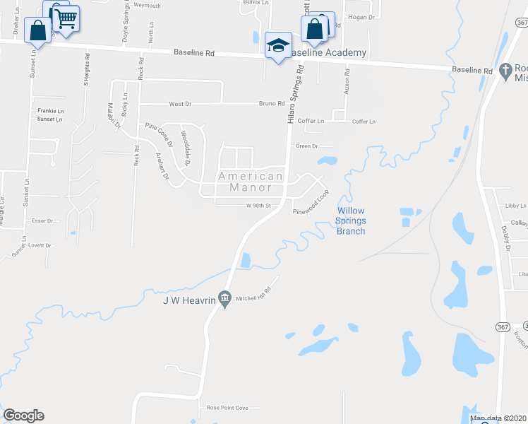 map of restaurants, bars, coffee shops, grocery stores, and more near 3723 West 98th Street in Little Rock